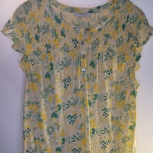 Lucky Brand Floral Smocked Sleeveless Henley Top